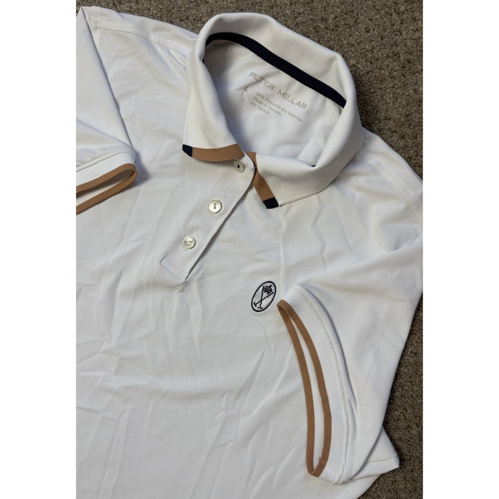 Peter Millar Women's Large White Whitworth Sport Mesh Polo Short Sleeve Shirt